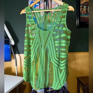 Women’s Worthington Green Thin Sheer Striped See Through Tank Top